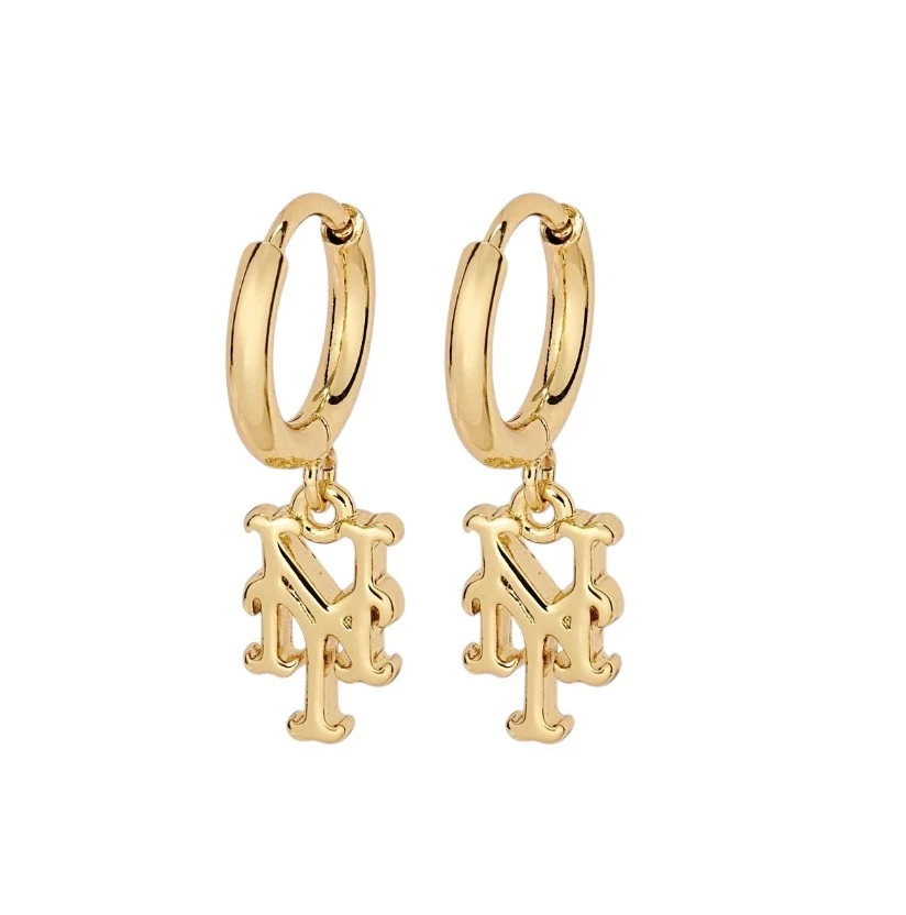 Pendientes Huggie Bijoux Sport de Luv Aj MLB Chapados en Oro Latón Logo New York Mets Foto 1 de 1