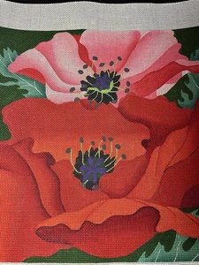 DEDE HANDBEMALTE NADELSPITZE LEINWAND GROSS, KISSEN/WAND, ATEMBERAUBENDE MOHNBLUMEN, 13 CT - Bild 1 von 7