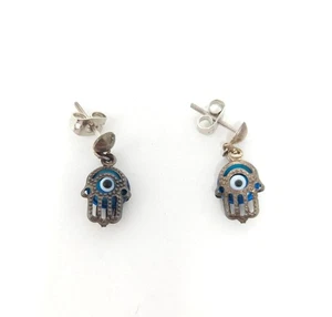 Vintage Small Hamsa Hand Caged Bead Dangle Earrings - Picture 1 of 4