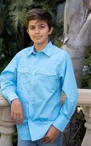 Gioberti Shirt Youth Boys Size 10 Pearl Snap Blue Western Rodeo Long Sleeve New - Picture 1 of 4