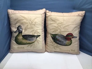 Vintage Throw Pillow Set Of 2 Ducks Pintail & Greenwing Teal Excellent Condition - Picture 1 of 14