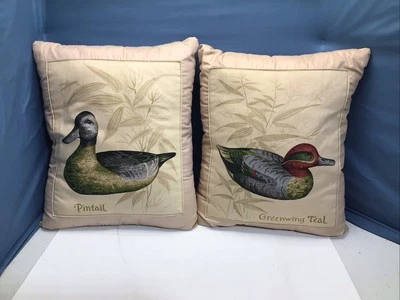 Vintage Throw Pillow Set Of 2 Ducks Pintail & Greenwing Teal Excellent Condition - Image 1 of 4