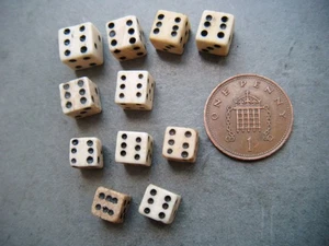 job lot 11x Antique bone dice smaller single pairs & triples - Picture 1 of 4