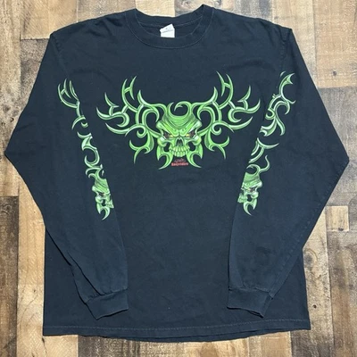Vintage Tribal Skull Long Sleeve T-Shirt Biker Goth Biker Cyber Extra Large Y2K - Image 1 of 4