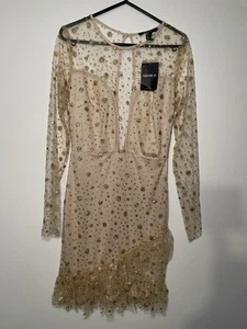 Forever 21 Glitter Champagne Occasion Fairy Core Mini Dress In Size 8 - Picture 1 of 14