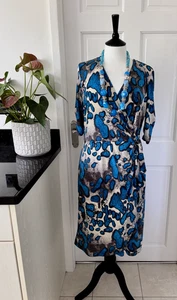 ANONYMOUS .. Stunning Grey/Turquoise mix Short Sleeve Side Tie Wrap Dress Sz 16 - Picture 1 of 9