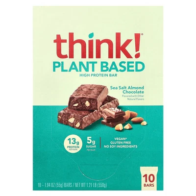 Barritas altas en proteínas a base de plantas, sal marina chocolate almendra, 10 barras, 1,94 oz (55 Foto 1 de 4