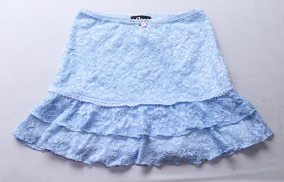 Flowers By Zoe 女孩花边荷叶边下摆玫瑰细节裙 EJ3 蓝色小号全新带标签 — 第 1/3 张图片