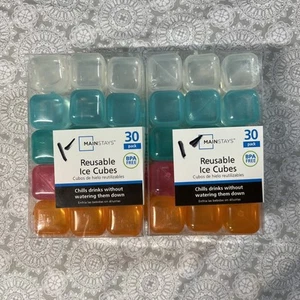 60 Pack Reusable Plastic Ice Cubes BPA FREE Multiple Colors Brand New - Picture 1 of 3