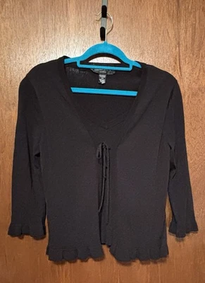 Suéter negro Y2K con corbata frontal.  Manga Femenina Volantes Hada Gótica Caprichosa Foto 1 de 4