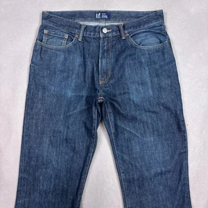 Gap Jeans Mens 34x30 Blue Straight Raw Denim Pants Dark Wash Faded (Tag33x32) - Picture 1 of 19