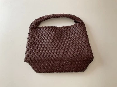 NEW Maroon Woven Braided Satchel Bag Purse Handbag Small Tote Faux Vegan Leather - Image 1 of 4