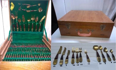 Siam Thai Oro 120 Piezas Cubiertos Cuchara Tenedor Cuchillo Servidor Catering Set Tienda Cofre Foto 1 de 4