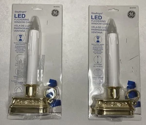 2 Stay Bright Flickering Window Flameless Candle W/Timer Gold Base GE Led New - Picture 1 of 2