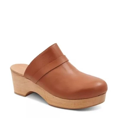 Sz10 Andre assoue brown tan slip on heeled Sofi clog wooden leather chunky amber - Изображение 1 из 4