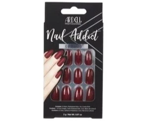 ARDELL Nail Addict Press-On 24 Nails COLORED Long ALMOND Glossy Burgundy Solid - Picture 1 of 1