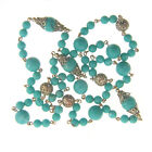 Vintage Faux Turquoise Bead Filigree Necklace Long Strand 1/2x38"