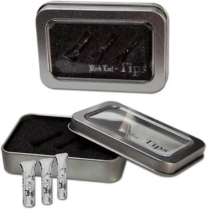 Black Leaf Glass Roach Tips in metal storage tin, 3 size pack, Flat mouthpiece - Picture 1 of 4