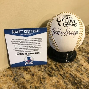 BOBBY KNOOP SIGNED GOLD GLOVE AWARD BASEBALL CALIFORNIA ANGELS AUTO BECKETT COA - Picture 1 of 3