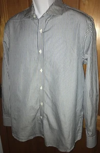 Kent and Curwen Men's LARGE Shirt Blue Striped Button Front Long Sleeve - Picture 1 of 12