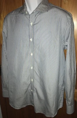 Kent and Curwen Men's LARGE Shirt Blue Striped  Button Front Long Sleeve - Image 1 of 4