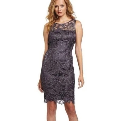 Adrianna Papell Evening Lace Overlay Dress Sleeveless Gray Size 6 NWT - Image 1 of 4
