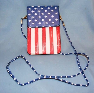 Women's American Flag Touch Screen Cellphone Crossbody Bag w/Clear Window - NWOT - Picture 1 of 4