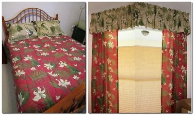 JUEGO DE CAMA QUEEN: Edredón, fundas, falda de cama, cortina, cenefa: lirio tropical Foto 1 de 4