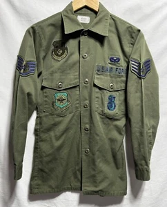 U.S. Air Force Vintage Green Utility Shirt W/patches Men’s 14.5X31(18”X27.5”) - Picture 1 of 11
