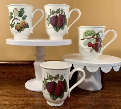 Lot Of 4 Retired Portmeirion POMONA Mugs: Fruit • Cherries Plums Pears Blossoms - Image 1 of 4
