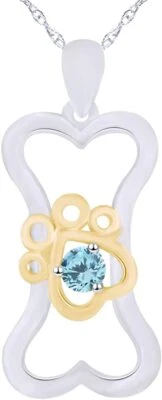 Collar colgante corazón hueso perro simulado diamante aguamarina enchapado en oro 14k Foto 1 de 3