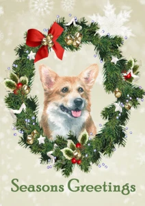 CORGI SEASONS GREETINGS SINGLE DOG GREETING CHRISTMAS CARD - Picture 1 of 1
