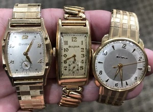 3 BULOVA WATCHES 10K ROLLED GOLD FILLED WORKING - WATCH THE VIDEO - SHIPS FREE - Picture 1 of 13