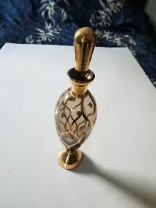 VINTAGE BÖHMISCHES GLAS TSCHECHIEN VASE GOLD VERGOLDET RAUCHGLAS MIT AUFSATZ - Bild 1 von 6