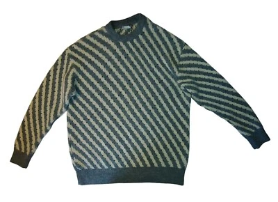 Zara Openwork Knit Striped Sweater Mens Size L Gray Cream - Image 1 of 4