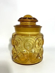 "Frasco de vidrio ámbar mediano vintage LE Smith luna y estrellas con tapa LEER 6,5""" - Imagen 1 de 8