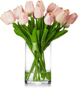 20 Pieces Pink Tulips Artificial Flowers Real Touch in Vase, Fake Tulips Arrange - Picture 1 of 6