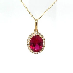 14KY Gold Ruby and Diamond Halo Pendant - Picture 1 of 3