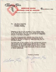 1950's White Sox stationary- Insurance memo SIGNED BY NELLIE FOX
