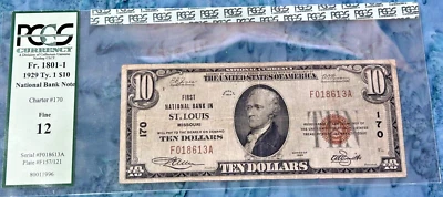 1929 $10 National Currency - St. Louis, Mo - PCGS 12 - Image 1 of 2