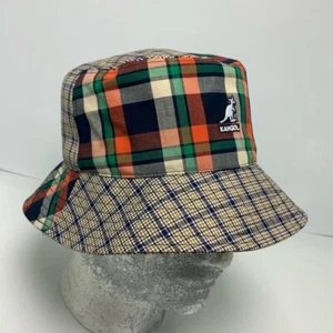 Men's Kangol Orange Navy Khaki Plaid Mash-Up Bucket Hat - Picture 1 of 6