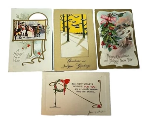 Lot of 4 Vintage 1900’s Christmas and Happy New Year Postcards - Picture 1 of 8