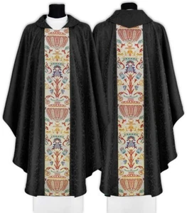 Schwarze Gotische Kasel Messgewand mit Stola Casel 115CZ25 - Picture 1 of 1