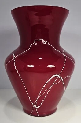 Red Flower Vase W/ White Squiggly Lines - Image 1 of 4