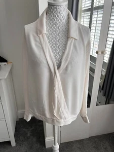 MANGO CREAM L/SLEEVE DEEP V NECK BLOUSE SIZE L BUST 42 INCH - Picture 1 of 2