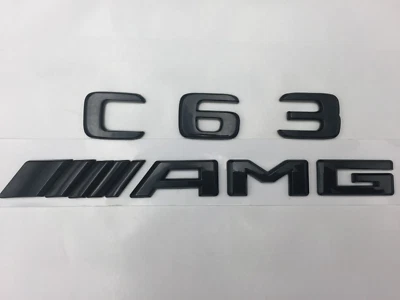 C63 + AMG Gloss Black  Trunk Emblem Badge For Mercedes Benz C63 New 2018/ - Imagem 1 de 2