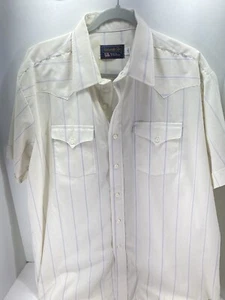 Panhandle Slim Western Shirt Men XL 17.5 Ivory Short Sleeve Button VTG USA 1980s - Picture 1 of 11