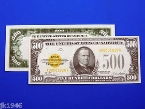 Reproduction $500 1928 Gold US Paper Money Currency Copy - Picture 1 of 3