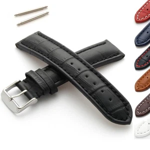 Correa de reloj de cuero de becerro genuino acolchada grano de cocodrilo hebilla de acero inoxidable - Imagen 1 de 18