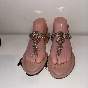 Blush Pink Flat Slingback Sandals With Gem Detail UK Size 5 EU 38 - Picture 1 of 17